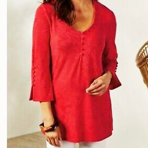 Soft Surroundings Pastille jacquard red tunic top size medium